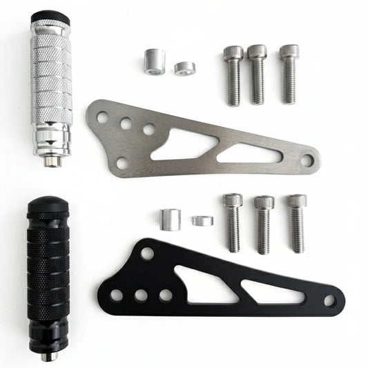 Mechanical parts including a black and silver metal bracket on a white background